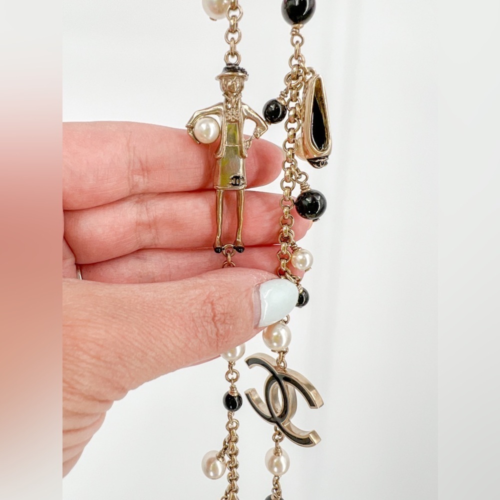 Authentic CHANEL Enamel, Faux Pearl & Resin 100th Anniversary Station Necklace - Picture 10 of 12